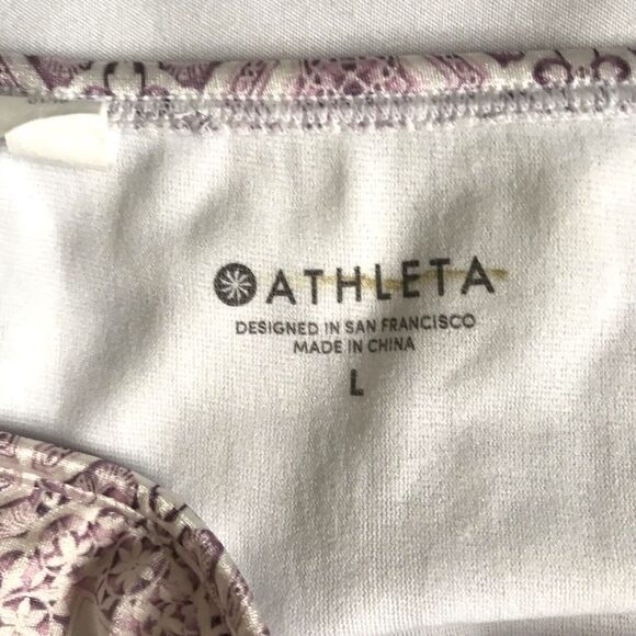 Athleta Aqualuxe Print Ladder Blush Lilac White Bikini Swim Bottoms Sz Large $64 - Picture 2 of 7